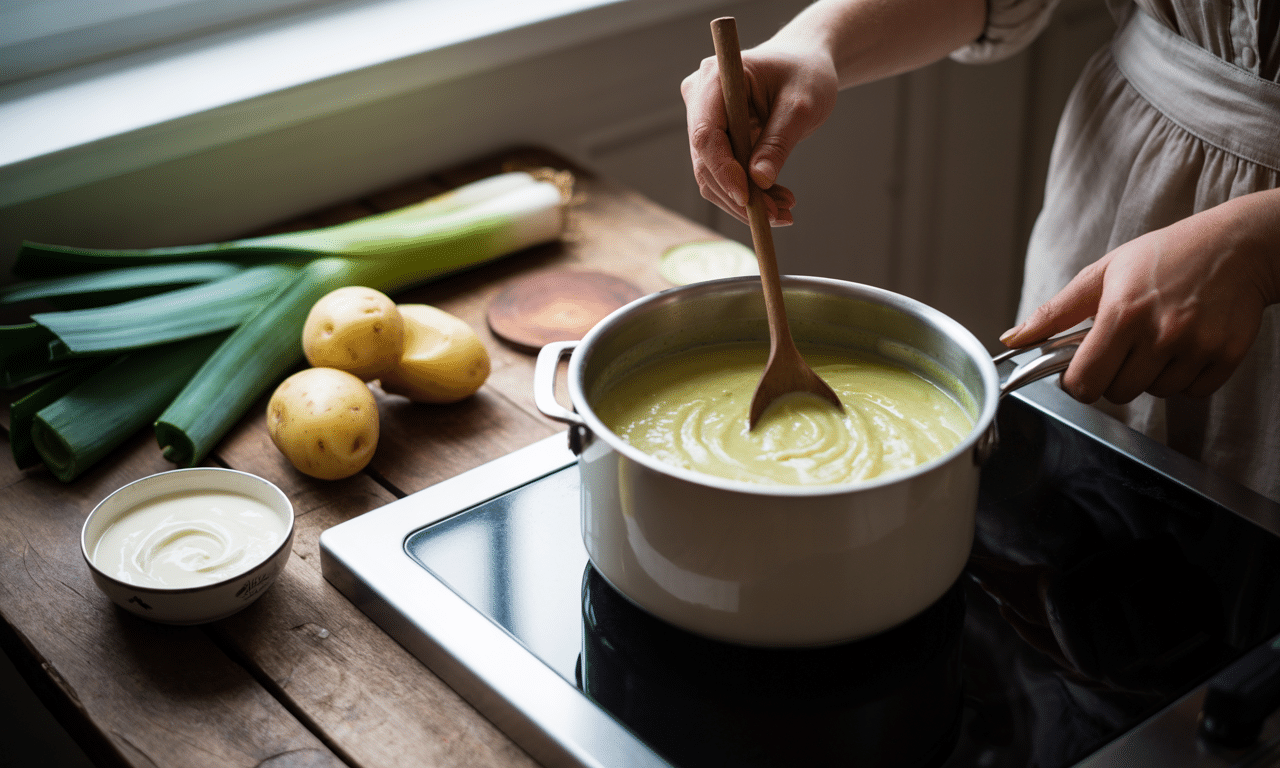 gotuję klasyczny francuski krem z pora i ziemniaków, który kosztuje niewiele, a smakuje jak w najlepszej restauracji.