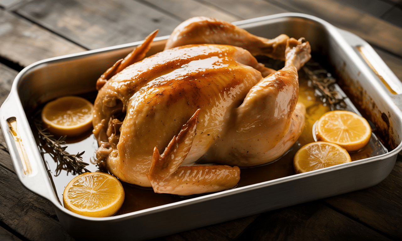 przepis na złocistego, soczystego kurczaka pieczonego z miodem i cytryną, przygotowanego w jednym naczyniu – szybki i pyszny obiad dla całej rodziny.