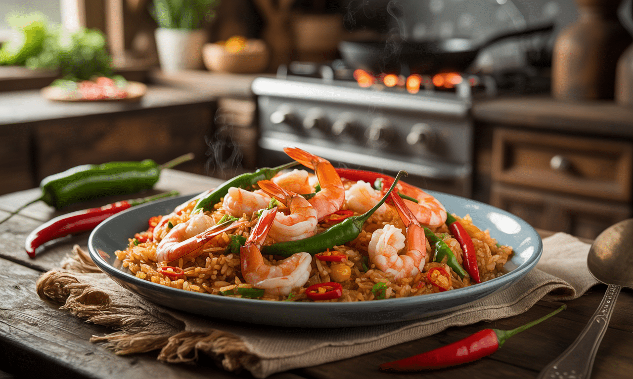 gotuj pyszny egzotyczny ryż smażony z krewetkami i chili w polskim stylu w zaledwie 20 minut. szybki i prosty przepis na wyjątkowy smak!