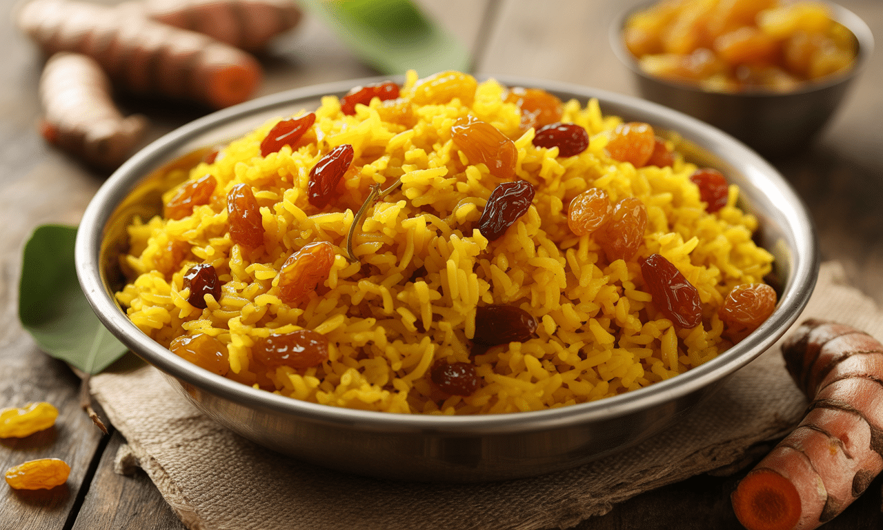 prosty i kolorowy przepis: gotuję ryż z kurkumą i rodzynkami. idealny dodatek do każdego dania, który wzbogaci smak i wygląd twoich potraw.