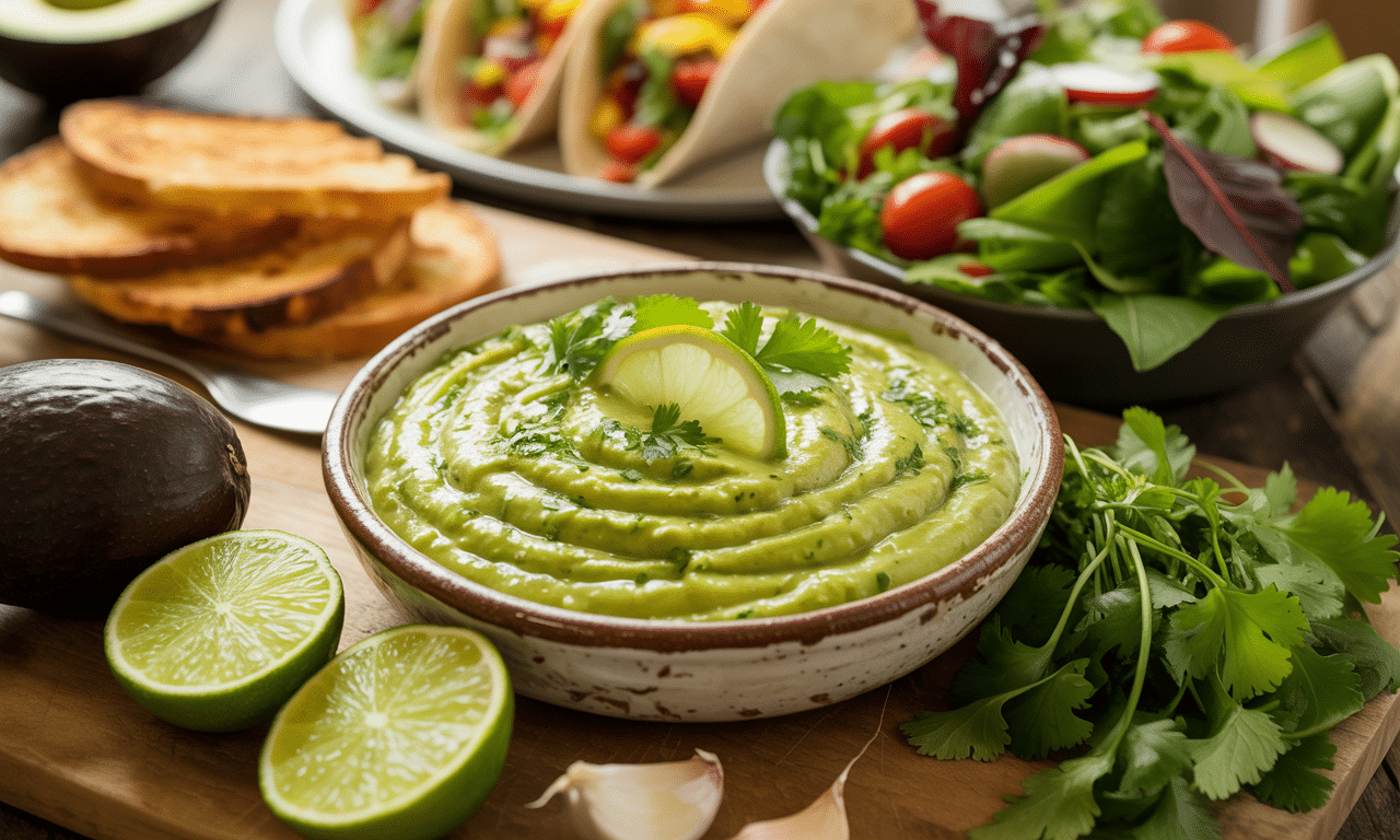przygotuj kremowy, wegański sos z awokado i limonki, idealny do tacos, grzanek i sałatek. świeży smak, łatwy przepis i zdrowy dodatek do twoich potraw.