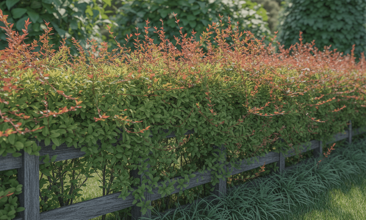 posadziłam berberys przy ogrodzeniu – piękny, kolczasty żywopłot, który nie wymaga cięcia, idealny do naturalnej ochrony ogrodu.