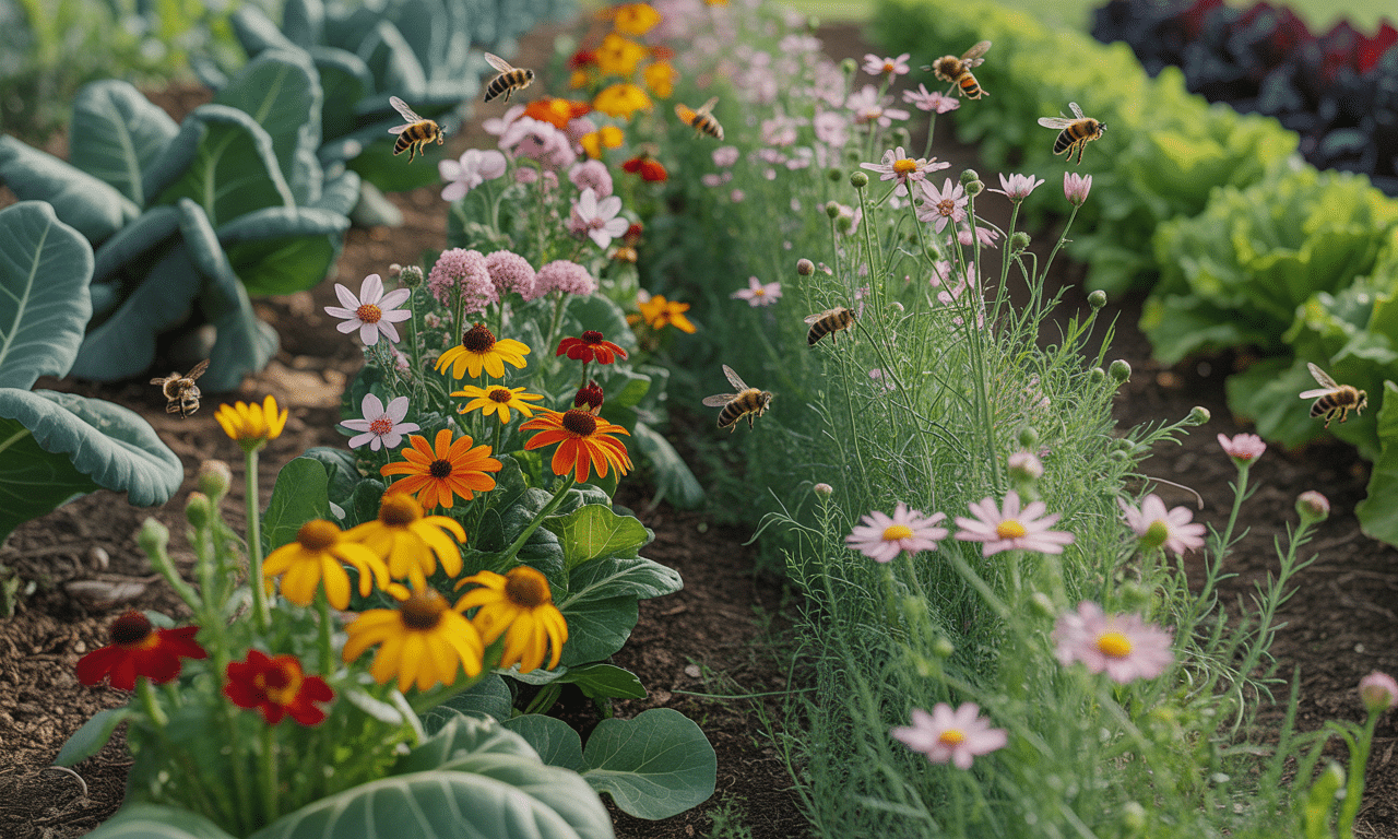 posadziłam jadalne kwiaty między warzywami – nie tylko pięknie wyglądają, ale także przyciągają pszczoły, wspierając naturalne zapylanie i zdrowy ogród.