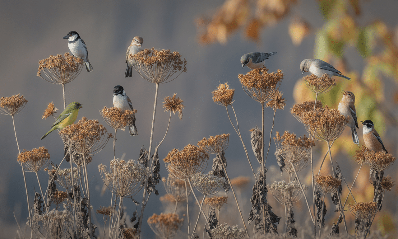 przestałam ciąć suche kwiatostany jesienią, co pozwoliło ptakom karmić się nasionami przez całą zimę, wspierając lokalną faunę i utrzymując ogród w harmonii z przyrodą.