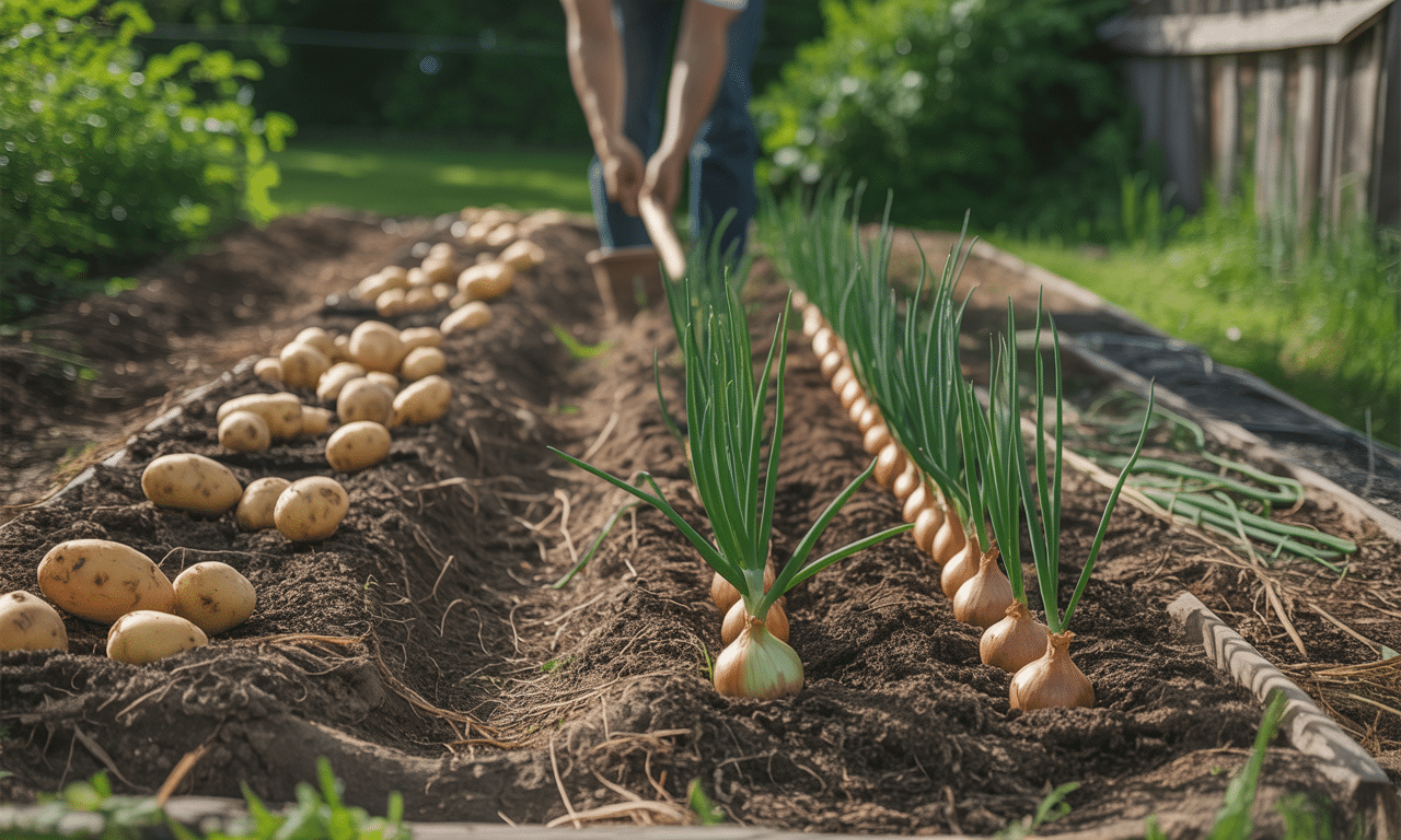 sadzę cebulę na grządce po ziemniakach – naturalna rotacja upraw, która chroni i wzbogaca glebę, zapewniając zdrowy wzrost roślin.