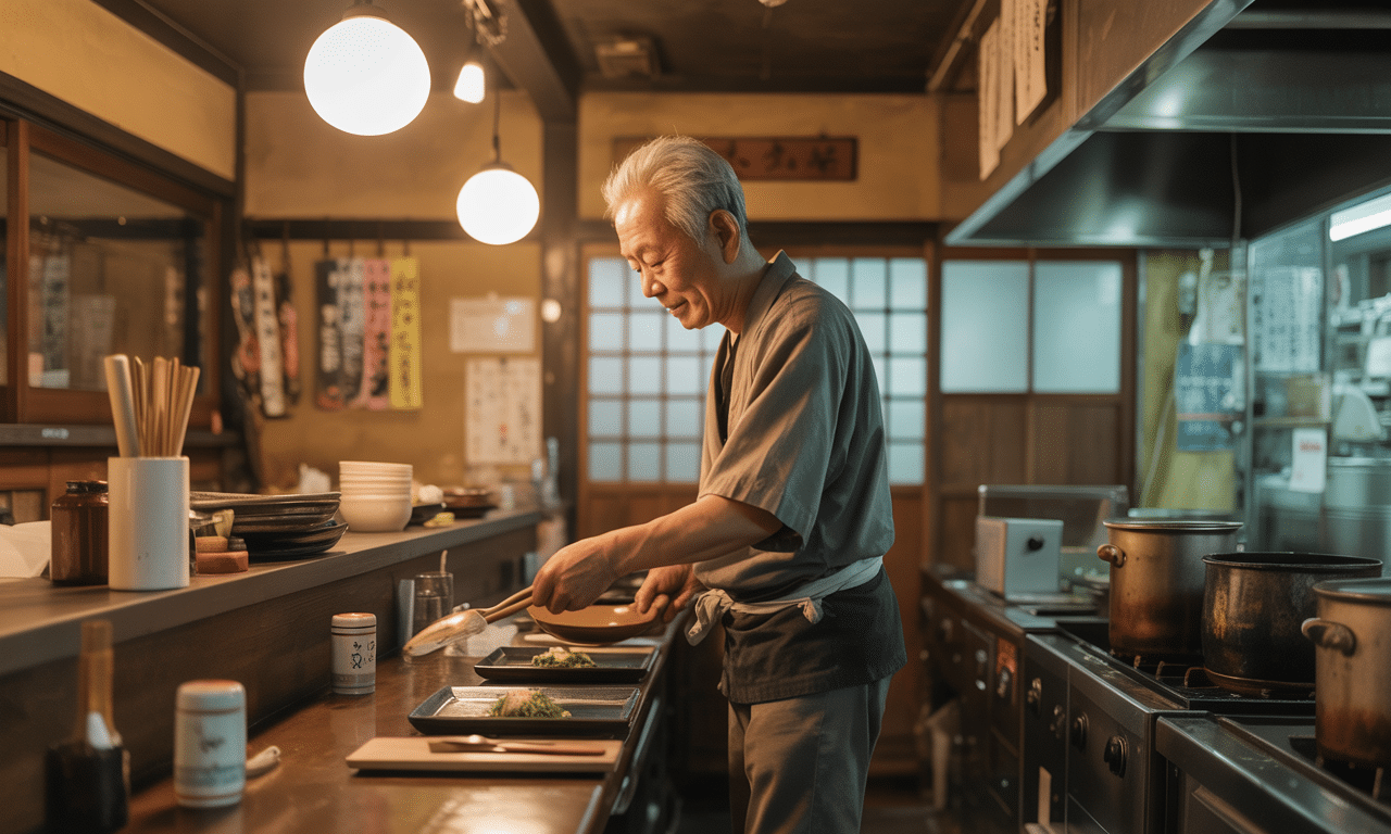 poznaj historię 80-letniego japończyka, który od 50 lat sam prowadzi swoją restaurację – gotuje, podaje i sprząta, zachwycając niezmienną pasją i zaangażowaniem.