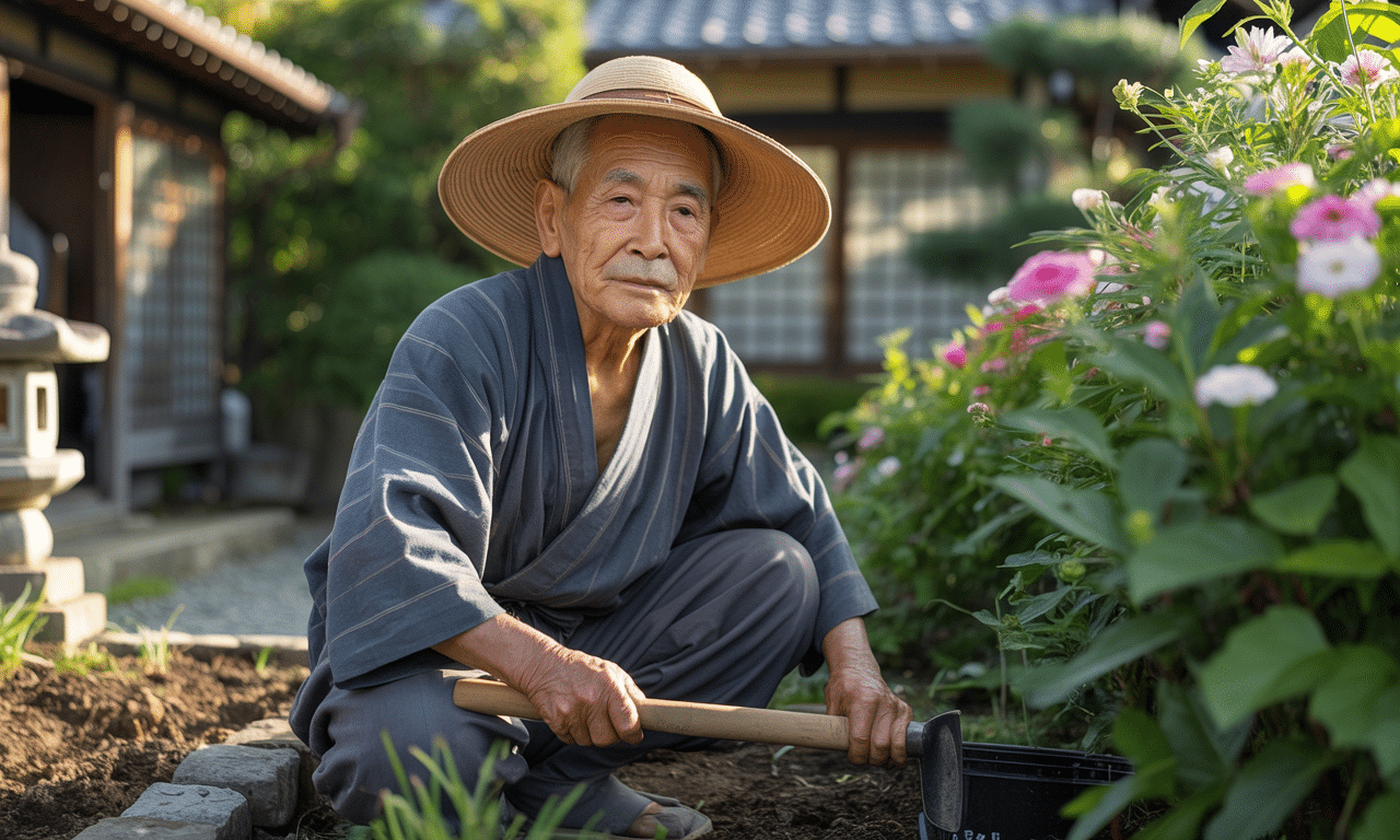 letni japończyk codziennie pielęgnuje swój ogród i uważa, że to właśnie jest jego sekret długiego życia.