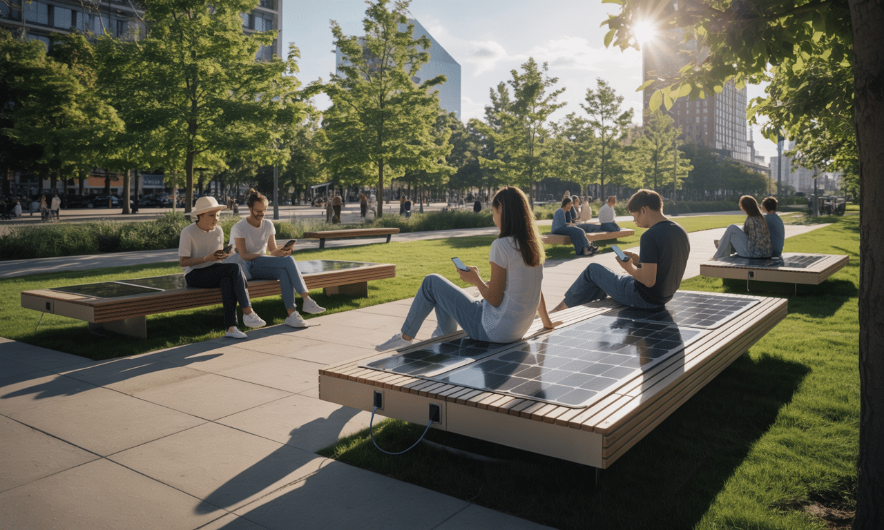 ten kraj zainstalował ławki solarne w parkach, które pozwalają na ładowanie telefonu podczas siedzenia na słońcu. innowacyjne rozwiązanie poprawia komfort i ekologiczność przestrzeni publicznych.