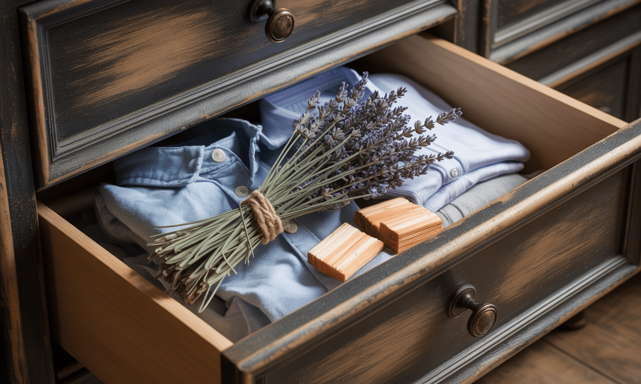 naturalny sposób na mole odzieżowe: wykorzystaj lawendę i cedr zamiast szkodliwych kulek naftalinowych, aby chronić ubrania w ekologiczny sposób.
