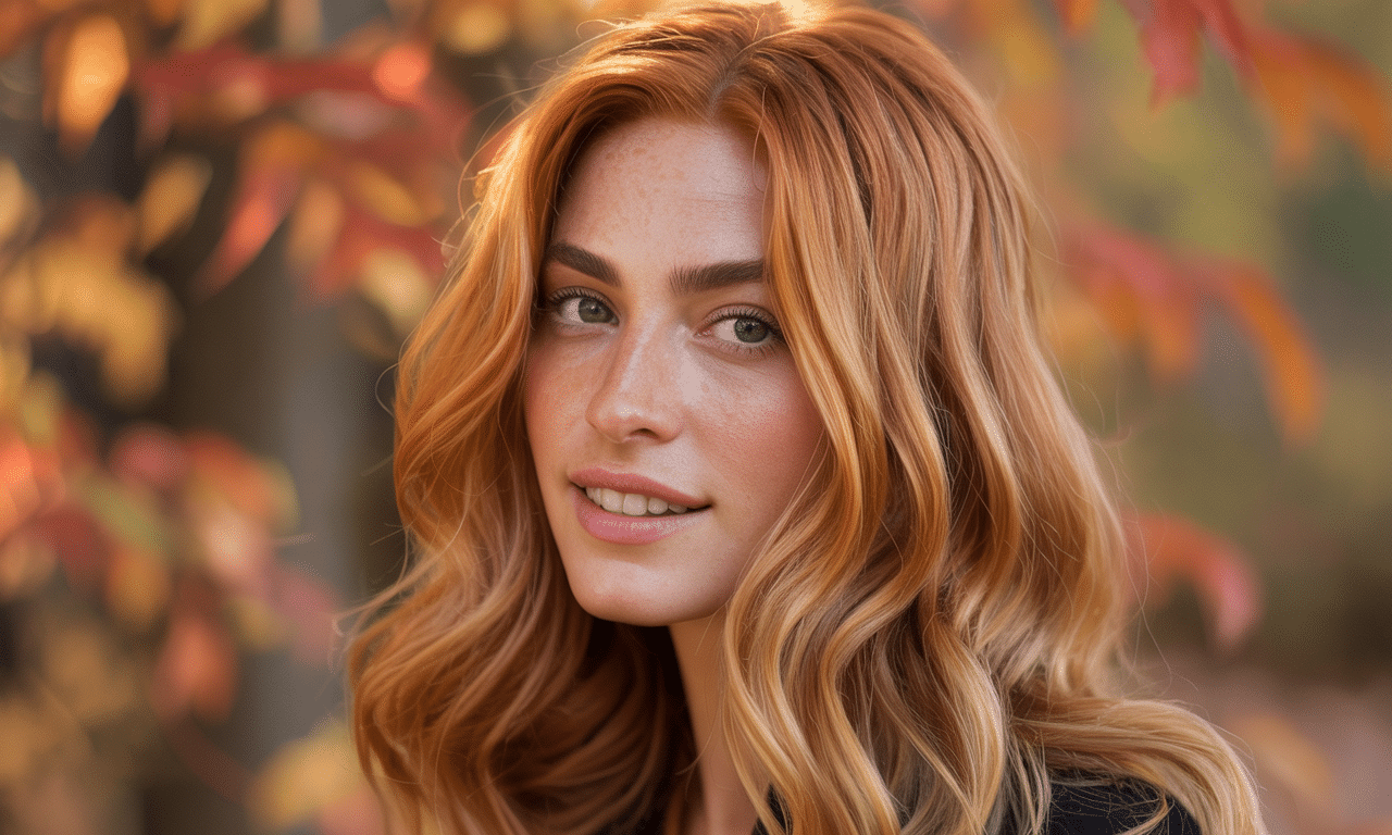 ten odcień miedzianego blondu to idealny wybór na jesień, który dodaje ciepła i rozświetla twarz, podkreślając naturalne piękno.