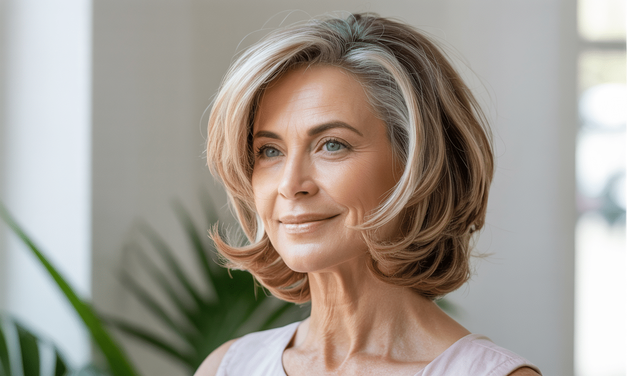 ten łatwy, elegancki i praktyczny typ strzyżenia to najlepszy wybór dla kobiet po 60, podkreślający ich naturalne piękno i komfort na co dzień.