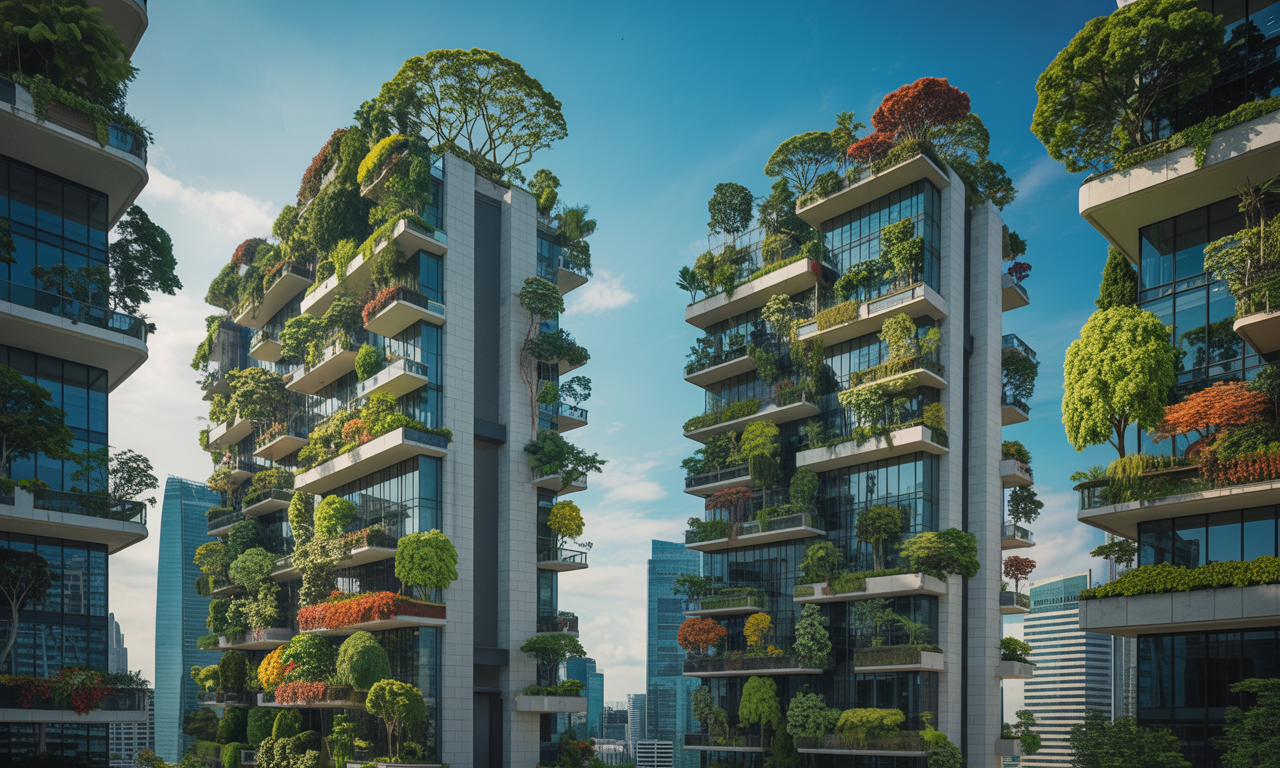 w singapurze powstają pionowe lasy na wieżowcach, gdzie każdy budynek działa jako mini-ekosystem, promując zrównoważony rozwój i poprawę jakości powietrza.