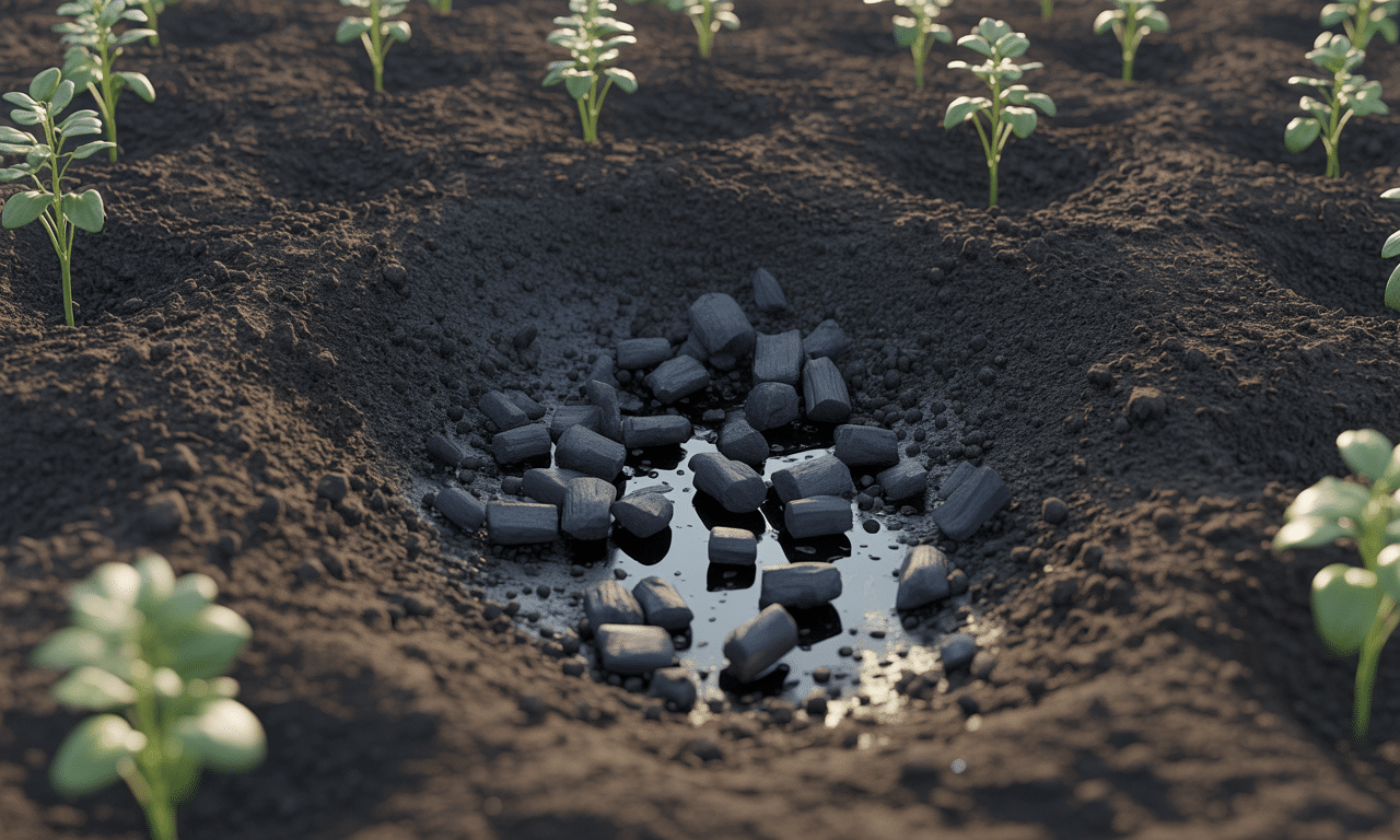 zakopałam kawałki węgla drzewnego w glebie, co poprawiło retencję wody bez konieczności dodatkowego podlewania. sprawdź, jak węgiel drzewny może pomóc w oszczędzaniu wody w ogrodzie.