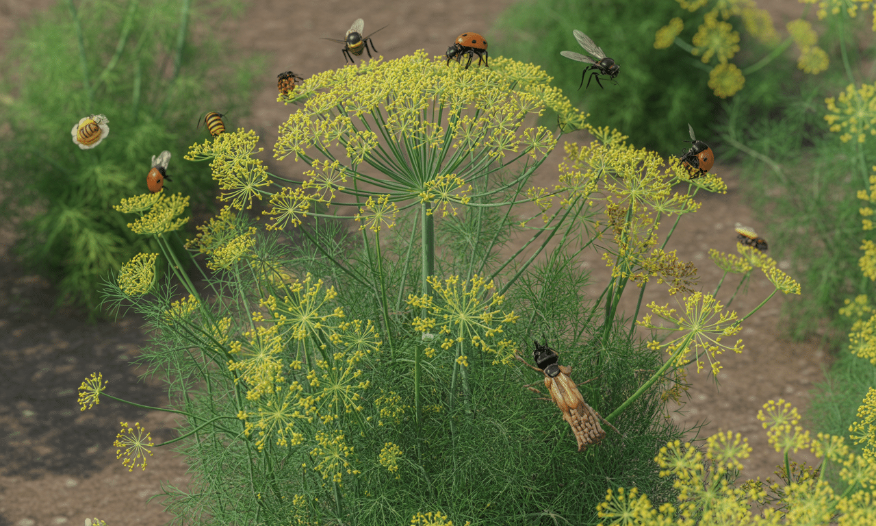 zostawiłam kwitnący koper na grządce, co przyciągnęło pożyteczne owady. zbieram nasiona na kolejny rok, by cieszyć się zdrowym i obfitym plonem.